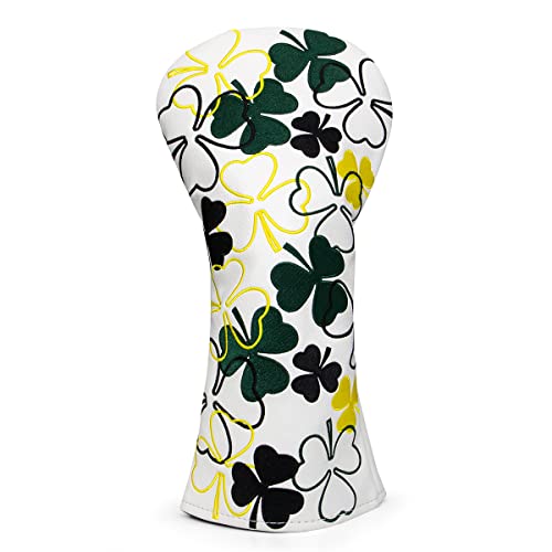 brdejc Golf Club Cover Lucky Clover Driver Covers Fariway Wood Headcover Hybrid Cover Leather Golf Headcovers for All Brand (for Driver-White)