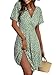Cicy Bell Damen Sommerkleid Knielang Kurzarm V Ausschnitt Wrap Kleider Blumenmuster Midikleid A-Linie Freizeitkleid Grün XS
