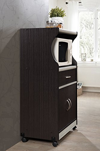 Hodedah Microwave Cart with One Drawer, Two Doors, and Shelf for Storage, Chocolate