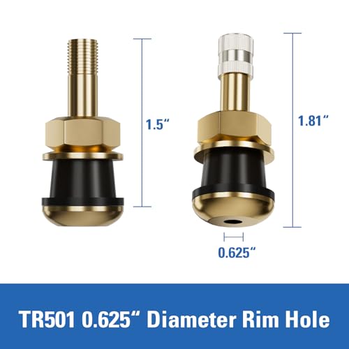 Image of CKAuto TR501 Metal Clamp-in Tire Valve Stems, 1.5 inch Eff. Length, 10 Pcs /Pack | Made of Durable Brass and EPDM Rubber Fits Standard 0.625 inch Rim Holes Commercial Grade
