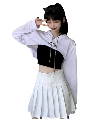 Moilyuko �ւ��o�� �p�[�J�[ ���f�B�[�X �V���[�g�� ���h�n �X�g���[�g�n �q�b�v�z�b�v �_���X�� 2�_�Z�b�g �t�[�h�t�� ���� ���� �؍� hiphop �g�b�v�X Mo86 (XL, �z���C�g)