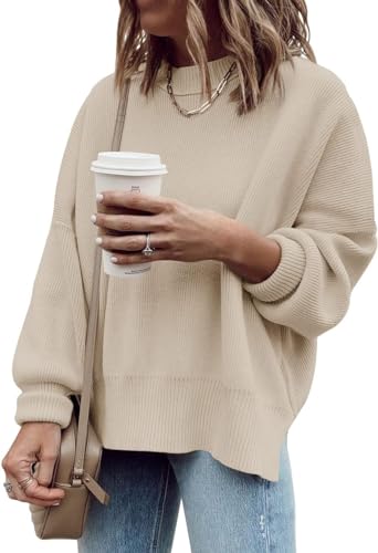 Image of Imily Bela Womens Oversized Tunic Sweaters Fall Slouchy Long Sleeve Ribbed Knit Side Slit Pullover Jumper
