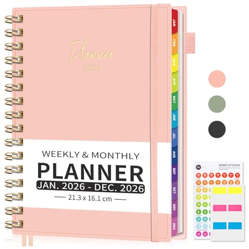 2026 Diary A5 Week to View Appointment Book, Weekly & Monthly Planner - 30-Minute 2026 Jan to Dec with Colorful Monthly Tabs & Inner Pocket, 100 GSM Paper, Boost Productivity - Pink