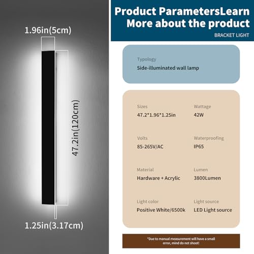 Image of 2 Pack 47.2inch Long Linear Outdoor Wall Light, 6000K Cold White Modern Wall Mounted Sconce, IP65 Waterproof, 42W, Black Exterior Lighting Fixture for Garage, Patio, Porch, Garden