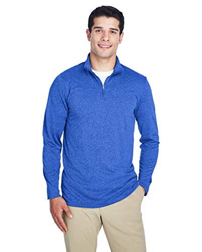 UltraClub Men's Cool & Dry Heathered Performance Quarter-Zip 4XL ROYAL HEATHER