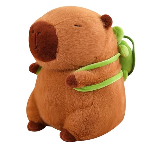 KUKUShining Peluche Capybara Mignonne, Réaliste Et Douce avec Sac À Dos De Tortue Peluche Chevet Canapé Décoration De La Maison Cadeau Garçons Noël Pâques Anniversaire(45cm/17.7in)