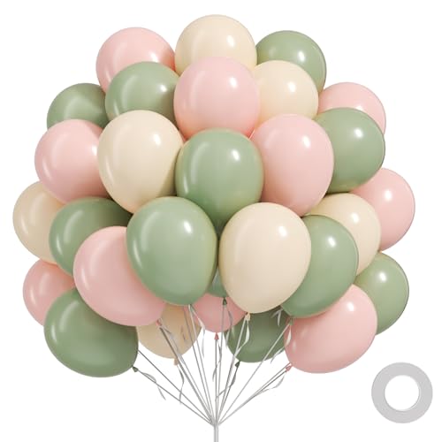 60pcs Pink and Green Balloons 12inch Sage Green Pink Sand White Balloons for Wildflower Floral Baby in Bloom Bridal Baby Shower Birthday Party Decorations