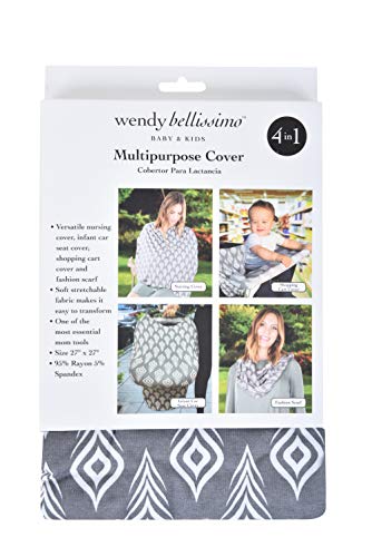 Image of Wendy Bellissimo Multipurpose Shopping Cart and Highchair Cover, Nursing Cover, can be Used as Scarf, Infant Car Seat Cover, Feather Printing