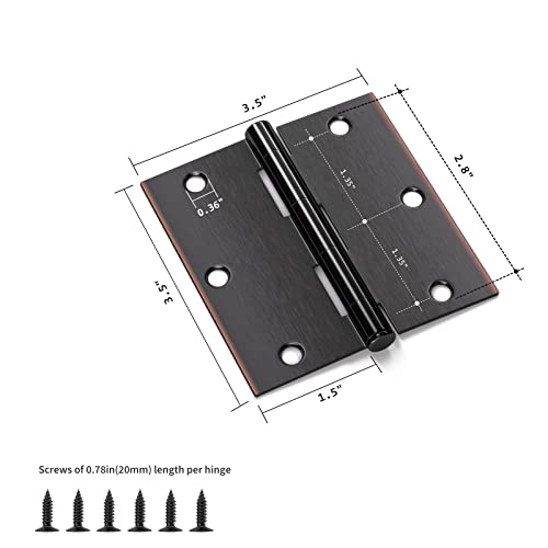 6Pack Bronze Door Hinges 3 ½"X 3 ½" With Square Corners Oil Rubbed Bronze Door Hinges Bronze Interior Door Hinges Flat Iron Steel Oil Rubbed Bronze Door Hinges #TOP2