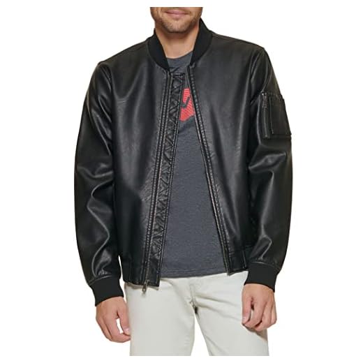 Levi's Men's Faux Leather Varsity Bomber Jacket, Black, Large