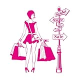 Chica Compras Descuento Tienda de ropa Tienda de moda Calcomanías de pared 81x92,1cm Extraíbles sin dejar pegamento Extra grande RosaRojo