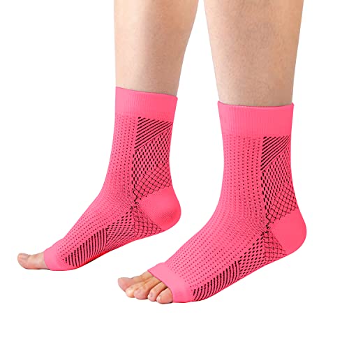 Home Holic 4 pares de tobilleras, tobilleras, calcetines de compresión para mujer y hombre, para fascitis plantar, artritis, dolor de articulaciones, espolón calcáneo, tobillera deportiva (M, rosa)
