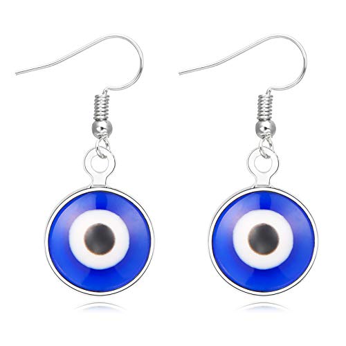 14k Gold Evil Eye Huggie Hoop Earrings,Dainty Tiny Turkish Enamel Blue Evil Eye Dangle Hoop Earrings for Women Lucky Jewelry