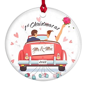 Our First Christmas Married Ornament 2022 – Christmas Tree Decorations, Wedding Gifts for Couple – Christmas Decorations…