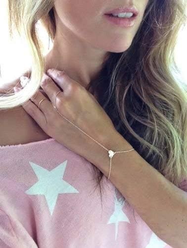 Sumanee Women Gold Finger Ring Slave Heart pendant Hand Harness Chain Bracelet Jewelry