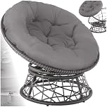 tectake® Rattan Garden Chair with 360° Swivel - Sun Lounger with Thick Cushion, made of Weather-Resistant Polyrattan and Powder-Coated Steel, Patio, Balcony or Conservatory Furniture - Grey