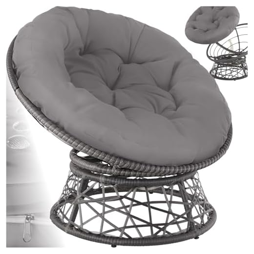 TecTake® Fauteuil Papasan en Rotin Chaise Relax Ronde Résine Tressée 1 Place Pivotant à 360°, Coussin Épais Grand Confort Inclus, Mobilier de Jardin pour Amenagement Balcon Terrasse Salon de Jardin