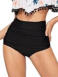SheIn Damen Bikinihose Bikini Höschen Bikini-Unterteil Hoher Ausschnitt Bauchweg Bikini Bottoms Schwarz L