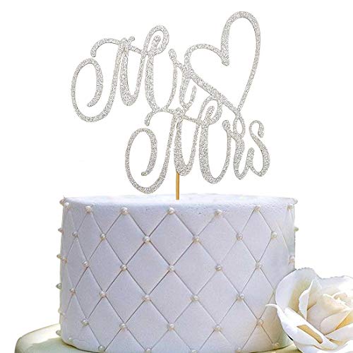 Mr And Mrs Cake Topper, Bride And Groom Sign Wedding, Engagement Cake Toppers Decorations, Double Sided Silver Glitter #TOP16