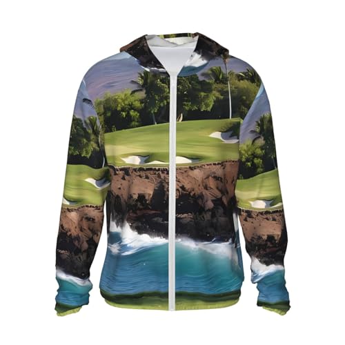 Veste protection solaire grande taille noire zippée à motif golf hawaïen