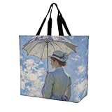 [Kirayume Nexus] ショッピングバッグ 仲間と傘を持つ女性 エコバッグ トートバッグ 大容量 折りたたみ ワンショルダー 肩掛け ハンドバッグ 軽量 ポータブル アニメ キャンバス 通勤通学 収納 ユニセックス ギフト