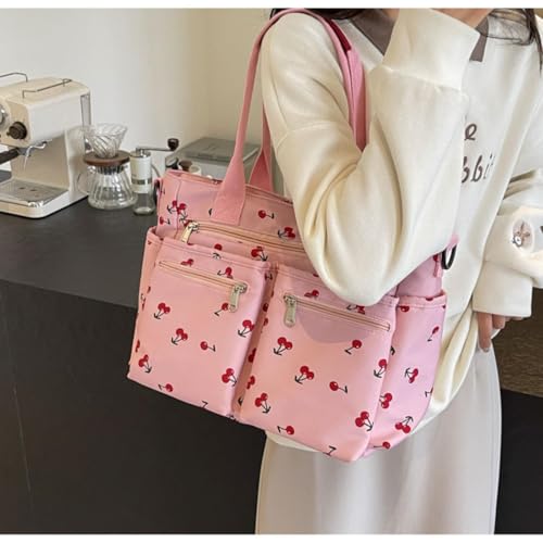 Women's Cherry Print Tote Bag Large Capacity Nylon Crossbody Shoulder Bag with Multiple Pockets for Work, Travel & Daily Use2