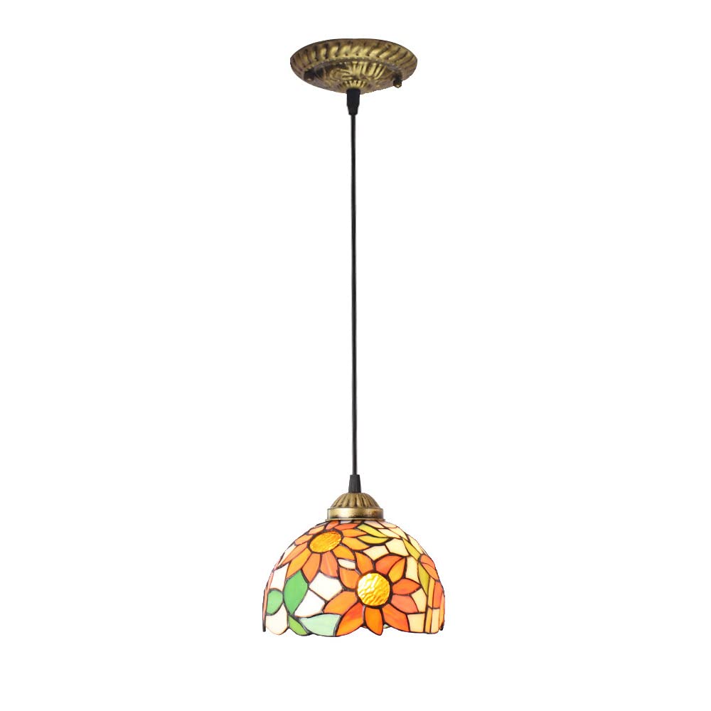 Jadssox Tiffany Pendant Light Stained Glass Hanging Ceiling Lamp Retro Single Kitchen Island Lighting Fixture, European Style Flower Suspension Lamps for Restaurant Farmhouse