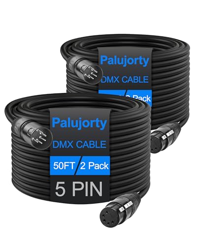 Palujorty 5 Pin DMX Cable 50FT 2 Pack with 3 Conductors for Stage Lighting & Controller