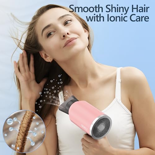 Travel Hairdryer for Women Lightweight - DEWILY Small Travel Hair Dryers with Bag，Powerful Foldable Blow Dryer, Fast Drying 1800W Pink - 4