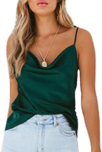Womens Silk Spaghetti Strap Camisole Sexy Adjustable Satin Slip Soft Vest Tank Top for Women Dark Green Medium