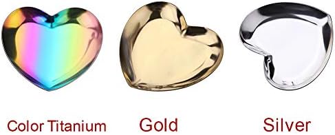 UIYU Heart Shaped Jewellery Tray, Mini Stainless Steel Jewelry Storage Tray Metal Serving Tray Trinket Jewelry Organizer Plate for Ring Necklace, Small Jewelry, Hand Towels Makeup Perfume(Silver)