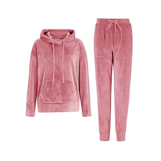 REORIA Damen Tracksuit Set Langarm Hoodie Jogger Rundhalsausschnitt Zweiteiliges Outfit Trainingsanzug Rosa L