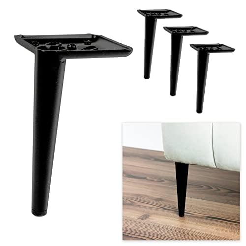 P17- AGO | Set 4 Pies + 16 Tornillos | Acabado Negro Mate| Altura: 17cm | Pies y Patas para Muebles, Cama y Mobiliario