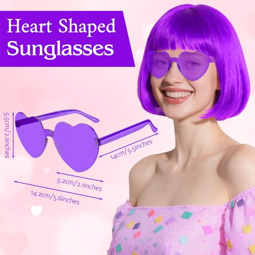 PLULON Purple Bob Wig with Heart Sunglasses and Hair Cap, Colorful Short Bob Wigs Synthetic Party Wigs Funny Cosplay Hairpieces for Women Men Daily Bachelorette Halloween Costume Party Decorations by PLULON - Image 5