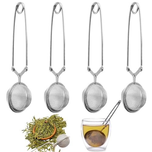 4x Pinzas de Té de Acero Inoxidable Cooking Bola de Té Con Mango Pinza Bola de Té Reutilizable Bola Filtro Colador de Té Filtro Te Infusor de Te para Té Suelto, Especias Y Hierbas (Ø 4.5cm)