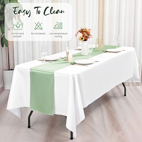 Lykoow 20 Pack Satin Table Runner 12 x 72 Inch Sage Green Table Runner fit Rectange and Round Table,Long Premium Satin Silk Table Runners for Wedding,Birthday Banquets Engagements Party Decoration by Lykoow - Used condition - Image 6
