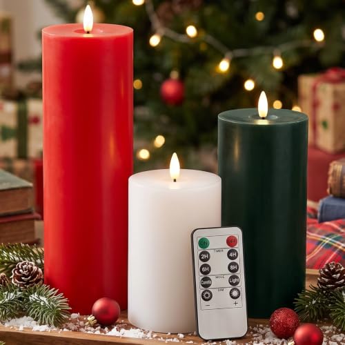 Image of Retisee 3 Pcs 6 /8 /12 inch Christmas Flameless LED Candles Decorations for Home
