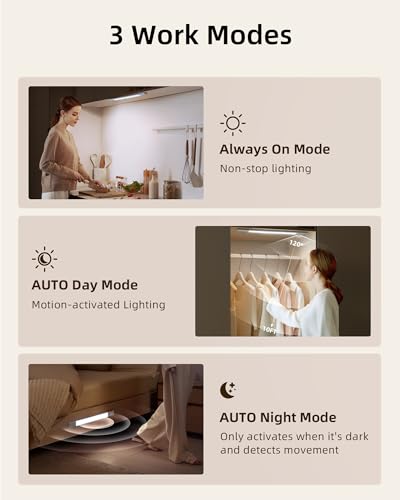 EZVALO Under Cabinet Lighting, 2200mAh Rechargeable Battery, 76 LEDs Dimmable Closet Lights, 3 Color Temps, Motion Sensor Light Indoor for Kitchen, Wardrobe