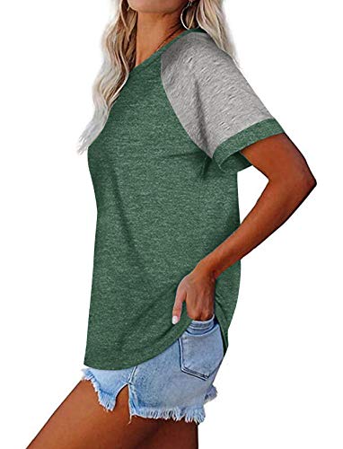 Fallorchid Women's Short Raglan Sleeve T-Shirts Casual Color Block Tops #TOP2