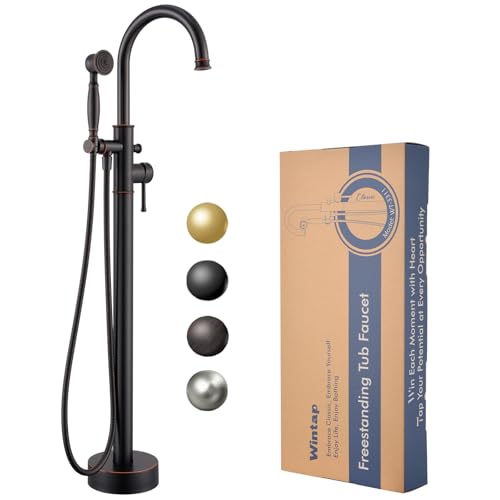 Free Standing Tub Faucet, Wintap Classic Freestanding Bathtub Faucet with Sprayer Brass Elegant Floor Mount Bath Faucets High Flow Roman Tub Filler, Oil Rubbed Bronze （WT-3311ORB）