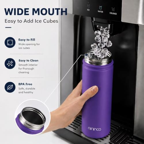 mininoo 24 oz Insulated Stainless Steel Water Bottle with Straw and Lid for Sports, 2 Pack Purple by mininoo - Used condition - Image 3