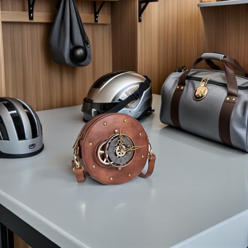 Sac bandoulière rond en polyuréthane style punk avec compartiment intérieur et sangle - 6