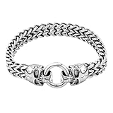 LCTrusttmor Gahna Skull Bracelet for Men, Stainless Steel Cuban Link Chain Gothic Punk Jewelry Gifts for Him, Vintage Silver Length 8.7 Inches