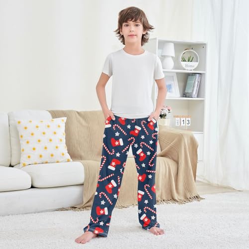 CaTaKu Boys Candy Cane Christmas Star Pants for Boys Girls Wide Leg Sweatpants Kids Long Bottoms with Pockets Size 6-14Y4