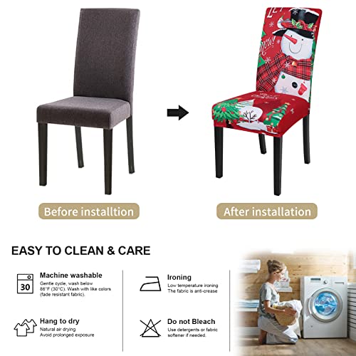 Christmas Chair Covers Snowmen Decoration 4 Pack Protector Cover Stretch Removable Washable Chair Seat Protector Christmas Chair Slipcovers For Home, Kitchen, Dining Room Decor #TOP2