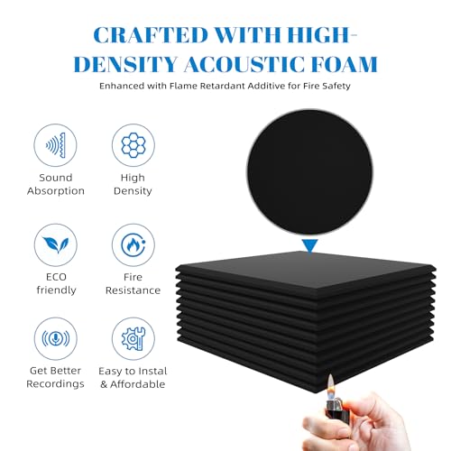 15 Pack Self-Adhesive Sound Proof Foam Panels for Walls, Acoustic Panels 12\" x 12\" x 0.35\" High Density Sound Absorbing Tiles for Home Studio, Office, Gaming Room & Theater