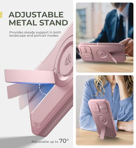 Image of Dexnor for iPhone 16 Pro Max Case with Slide Camera Cover&Adjustable Kickstand&Built-in Screen Protector,Compatible Wireless Charging Shockproof Cases Heavy-Duty Mangetic Protective Cover,Peony Pink