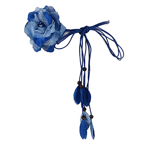 Ladies Bohemian Style Waist Belt Delicate Flower Decors Braided Belt Dress Women Seaside Waist Belt, Blue