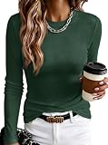 Picture of Womens Ribbed Long Sleeve Shirts Tops Fitted Tshirts Basic Slim Fit Tight Tee Shirt Fall Going Out Top Fall 2025 Green