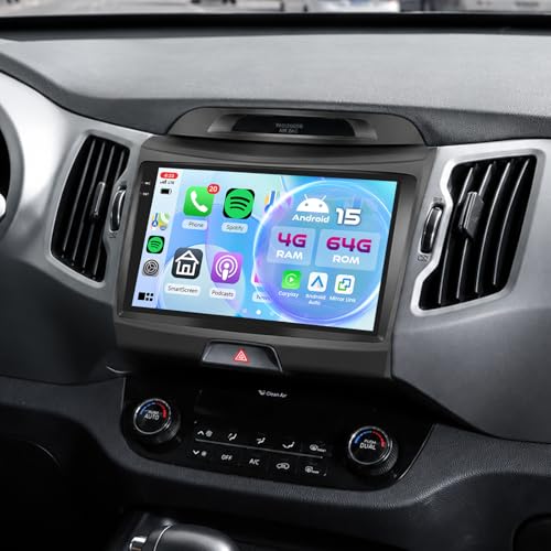 5Ghz WiFi [4G+64G] Android 15 Car Radio for Kia Sportage 2010-2016 Car Stereo with Wireless Carplay/Android Auto, 9 Inch HD Touchscreen with GPS Bluetooth FM/RDS EQ SWC Backup Camera MIC by Inefala - Used condition - CA$110.87